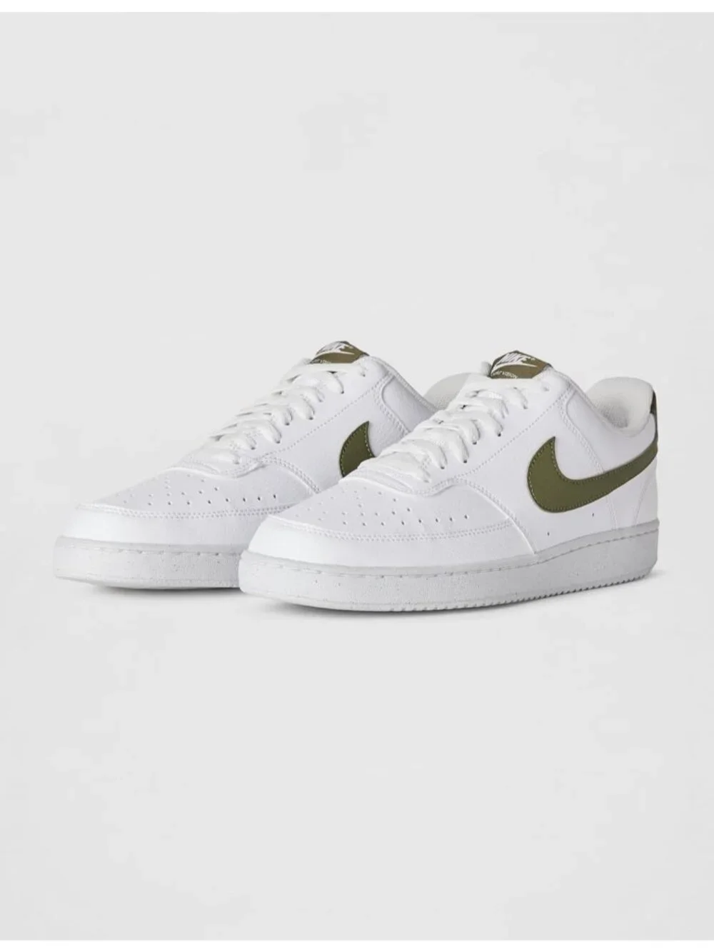 Men's White/Medium Olive Classic Court Vision Low Next Nature Fashion Sneakers